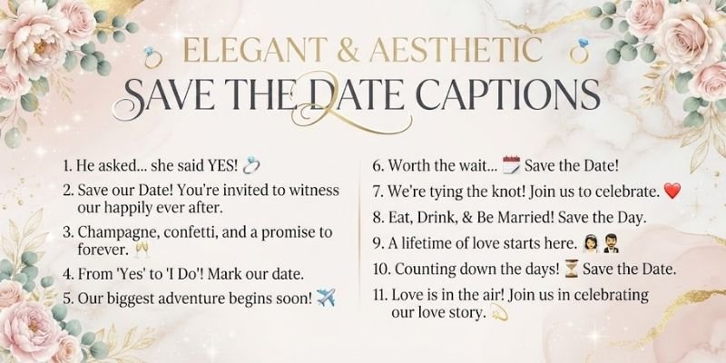 Elegant & Aesthetic Save the Date Captions