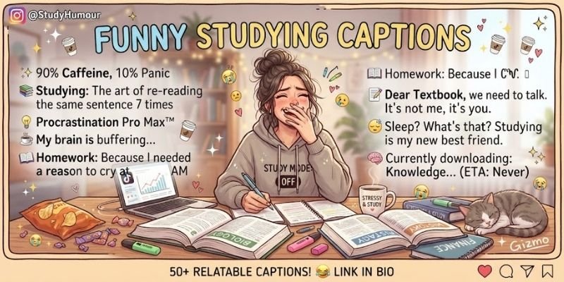 Funny Studying Captions for Instagram