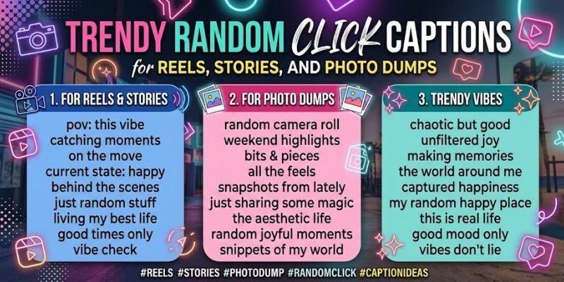 Trendy Random Click Captions for Reels, Stories, and Photo Dumps
